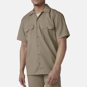 Dickies Men's Casual Button Down Shirt - Tan Size L